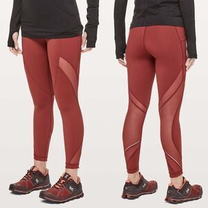 Lululemon dark sport red Run Smoothly mesh pocket nulux workout crop leggings